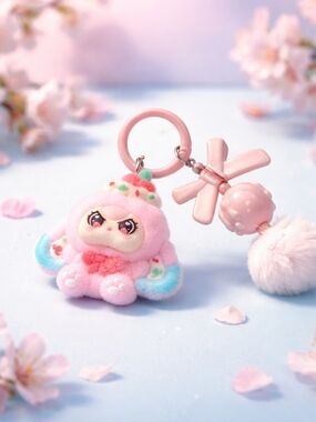 Cute Pink Plush Character Keychain for Kids Accessories